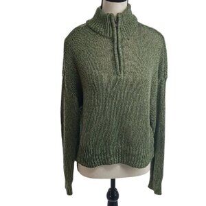 Harper Sweater Green High Neck Chunky Knit Quarter Zip Womens Size Medium
